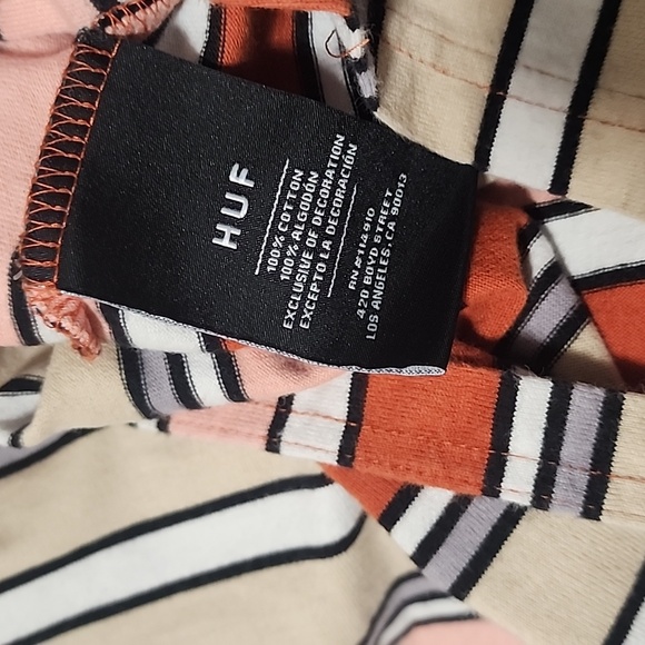 HUF Worldwide Striped Short Sleeve Tee S Shirt Skater Hip Hop EDM Cali Skate - Picture 7 of 10